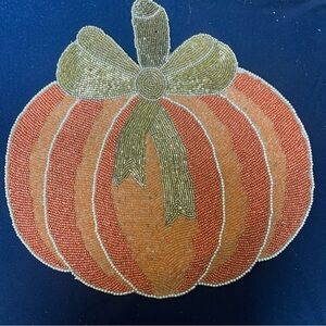 Tahari Home Beaded Charger Placemat 15” Shaped Pumpkin Thanksgiving Fall Autumn